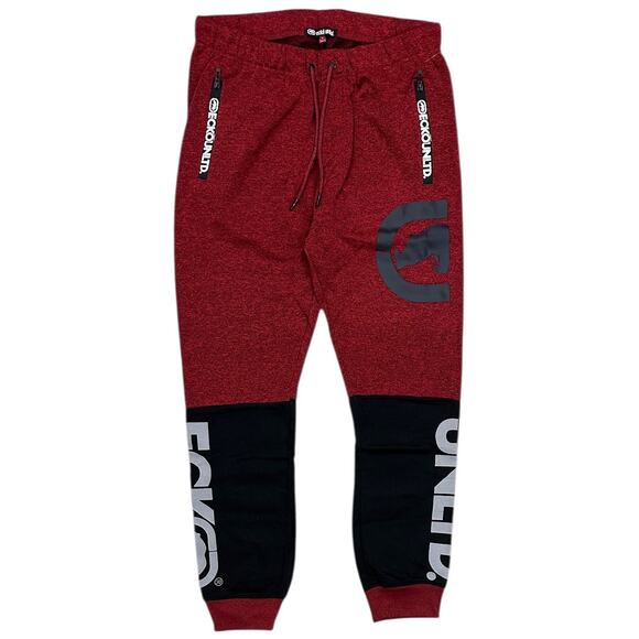 Ecko Unltd Men's Sweatpants Puff Print Colorblock Fleece Jogger in Red Marled - Picture 1 of 4